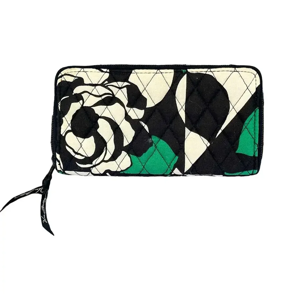 Vera Bradley Georgia Imperial Rose Wallet RFID 21206-D18 Black/Cream/Emerald GUC - Picture 1 of 10